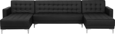 Kauc modular Aberdeen, 5 vende, në formë U, lëkurë sintetike, i zi