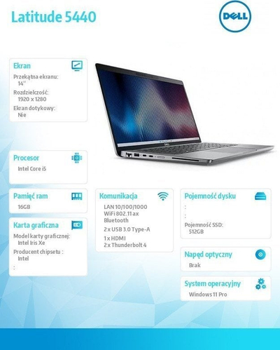 Laptop Dell Latitude 3540, 14", Intel Core i5, 16 GB RAM, 512 GB SSD, i hirtë