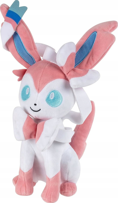 Lodër pelushi Pokémon Sylveon, 8", 20 cm, rozë me të bardhë
