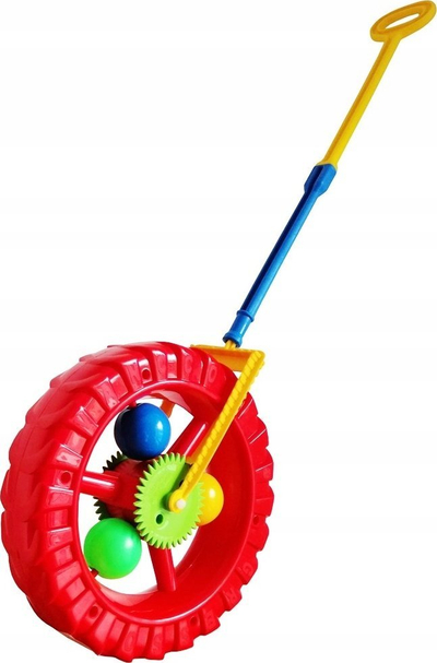Lodër shtytëse me rrotë plastike, me dorezë të gjatë, me ngjyra të forta