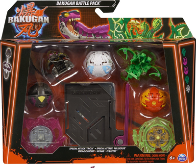 Set lodrash Bakugan Battle 5 Pack Special Attack Trox Nillious Dragonoid Wing Ventri, 5 figura rrotulluese, me karta beteje, shumëngjyrësh