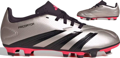 Këpucë futbolli për kalamaj Adidas Predator Club FxG Jr IF6423, për fushë me bar natyral, shollë me tapa, gri me të zeza dhe rozë