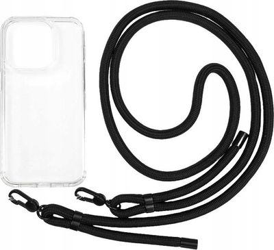 Kllëf telefoni Mobile Origin Lanyard Case, për iPhone 15 Pro, transparent, me rrip i zi