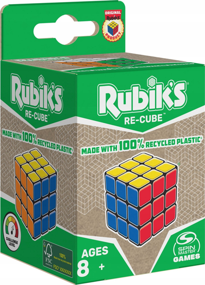 Lojë kub Rubik's Re-Cube 3x3, plastikë 100% e ricikluar, me shumë ngjyra