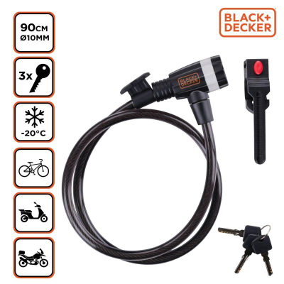 Dry kabllor biçiklete Black+Decker, 90cm, me çelës, ngjyrë e zezë