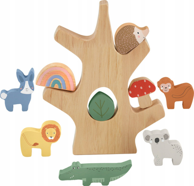 Lodër druri Fisher-Price Balance Tree, 10 copa, aktivitet për grumbullim, shumëngjyrëshe
