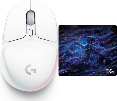 Set maus gaming Logitech G705 Aurora + mauspad G640 SE, wireless, RGB, i bardhë