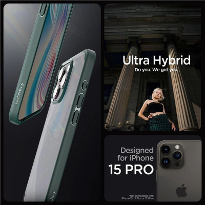 Kapak telefoni Spigen Ultra Hybrid, për iPhone 15 Pro, i tejdukshëm, jeshile frost