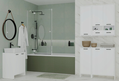 Kabinet banjo Cama Meble NINA 1K, me shportë rrobash, kolonë, i bardhë mat