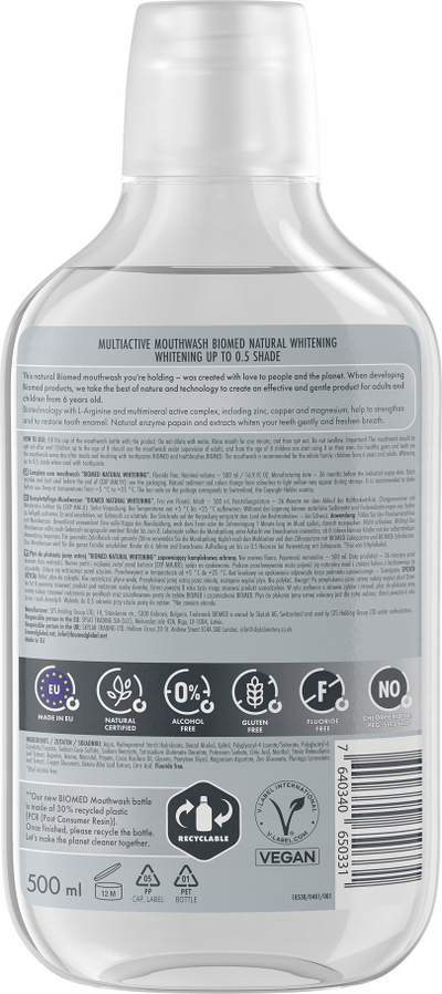 Ujë goje Biomed Natural Whitening, 500 ml, zbardhues