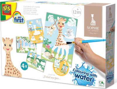 Set kreativ me ujë SES Creative Sophie la Girafe 14490, 4 karta, 1 penel, shumëngjyrësh
