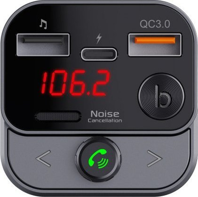 Transmetues FM Bluetooth për makinë me Noise Cancelling, 30W, QC3.0 USB‑C, i zi
