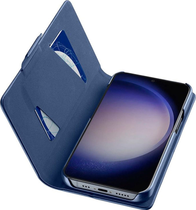 Mbështjellëse libri Cellularline për Samsung Galaxy S24, me ndarje për karta, blu