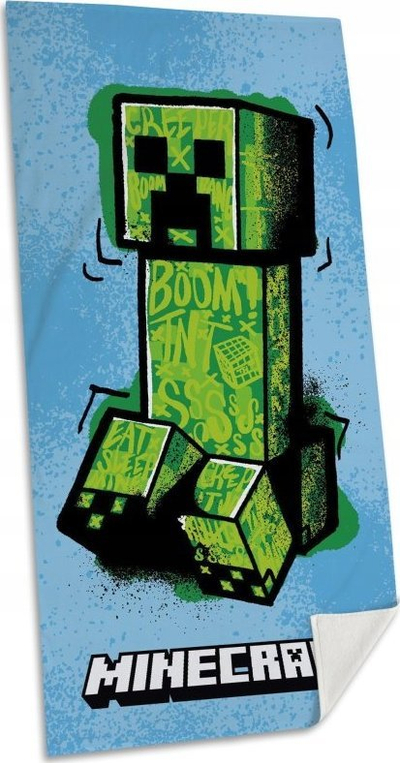 Peshqir plazhi Minecraft Creeper, 140x70 cm, pambuk, blu