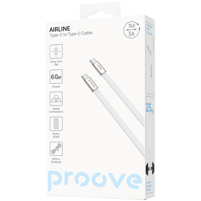 Kabllo karikimi Proove AirLine Type-C në Type-C, 60W, 1m, e bardhë