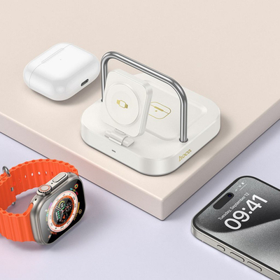 Karikues me valë Hoco CQ16A 3-në-1, 5W, për Apple Watch dhe telefon, i bardhë