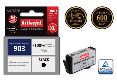 Ngjyrë për printer Activejet AH-903BR (zëvendësim për HP 903 T6L99AE), 20 ml, e zezë