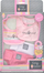 Set aksesorësh për kukulla Tiny Tears, përparëse &amp; pelena, deri 46 cm, 4 copë, rozë me të bardhë