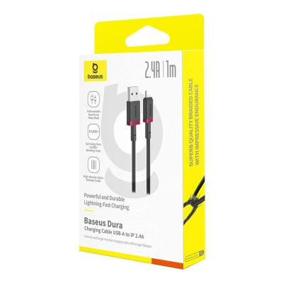 Kабел за полнење Baseus Dura Cable, 1m, 2.4A, црвено-црн