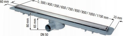Trap linear dushi Kessel Linearis Compact 650mm, DN50, çelik inox, ngjyrë argjendtë