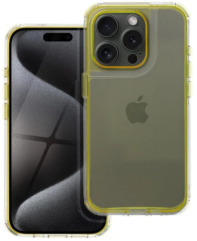 Futrollë telefoni OEM Matrix Clear për iPhone 17, transparente, anë TPU, e verdhë