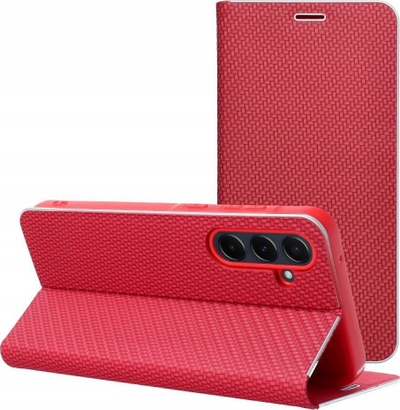 Këllëf telefoni LUNA Book Carbon për Samsung S20 FE, tip libër, me stand, i kuq