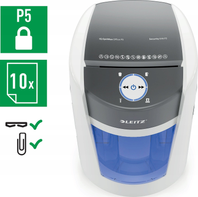 Makinë grirëse letra Leitz IQ OptiMax Office P5, nivel sigurie P5, 35L, e bardhë gri