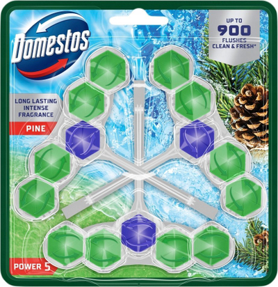 Bllok WC Domestos Power 5 Pine, erë pishe, paketim 3 copë