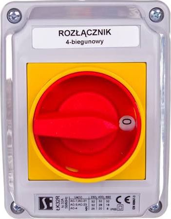 Çelës kamësh Spamel ŁK32R-2.8210OB2ZC, 4P, 32A, në kuti verdhë e kuqe