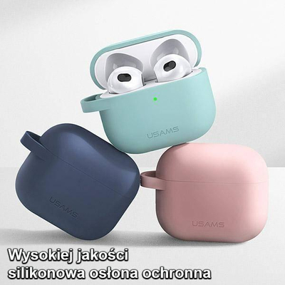 Силиконско футроло за слушалки USAMS US-BH741, за Apple AirPods 3, со карабинер, розово