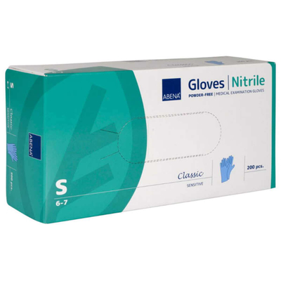 Doreza nitrili Abena Classic Sensitive S, pa pluhur, 200 copë, blu e çelët