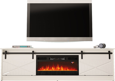 Kabinet TV me oxhak elektrik GRANERO, 200x56.7x35 cm, e bardhë me shkëlqim