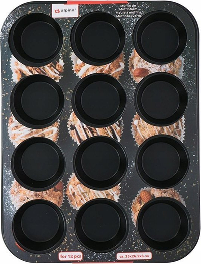 Tepsi për muffin Alpina Non-Stick, 12 forma, metalike, gri