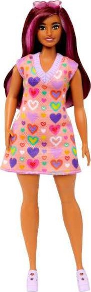 Kukull Barbie Fashionistas 207, 30cm, flokë me vijë rozë, fustan me zemra
