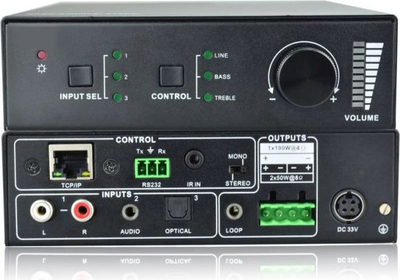 Përforcues audio Vivolink VL120005, 2x50W, 3 hyrje, i zi