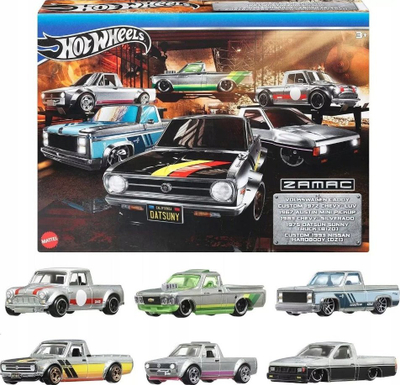 Set maketa makinash Hot Wheels Zamac 1:64, 6 copë, shumëngjyrëshe