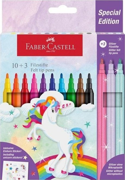 Markera Faber Castell Limited Edition Unicorn, 10 ngjyra, 3 pastel me shkëlqim, shumëngjyrëshe
