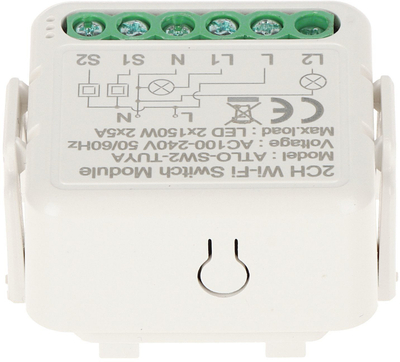 Kontrollues inteligjent ndriçimi LED ATLO-SW2-TUYA, Wi-Fi Bluetooth, 2 kanale, i bardhë