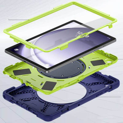 Këllëf tableti Tech-Protect X-Armor për Galaxy Tab A9+ 11", me xham të integrun, me dorezë-stand, blu me jeshile