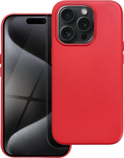 Mbrojtëse telefoni OEM Leather Mag Cover për iPhone 15 Pro, lëkurë, MagSafe, e kuqe