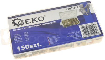 Set vida tubolare çeliku GEKO, 150 copë, M3 M10, ngjyrë argjendtë