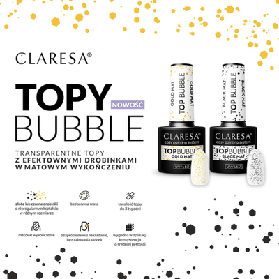 Top coat për thonj Claresa Bubble Gel Matte, UV LED, 5g, i zi mat