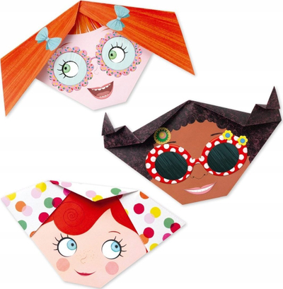 Set origami Djeco Pretty Faces, 24 fletë, me ngjitësa, shumëngjyrësh