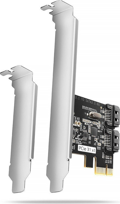 Kартичка контролер PCIe Axagon PCES-SJ2, 2x SATA 6 Gb/s, чипсет JMB582, со стандардна и low profile носачка