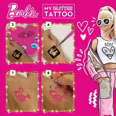 Set kreativ Lisciani Barbie Glitter Tattoos, tatu punish me shkëlqim, 5+