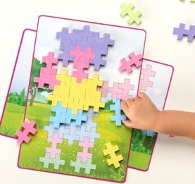 Lodër konstruktore Plus-Plus Big Picture Puzzles, 60 copa, puzzle me kartela, shumëngjyrëshe