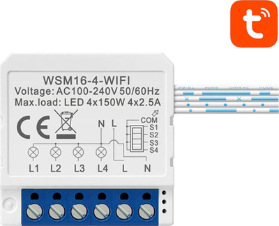 Скриен WiFi прекинувач Avatto WSM16 W4, 4 канали, Tuya, бел