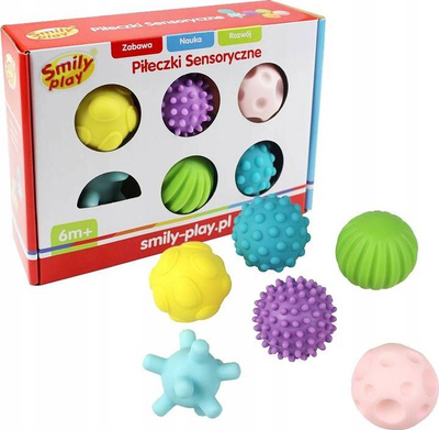 Topa sensorialë Smily Play, set me 6 copë, me tekstura nga më të ndryshmet, shumëngjyrëshe