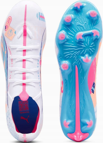 Këpucë futbolli Puma Ultra 5 Match Vol.Up FG/MG, për burra, me tapa, të bardha me blu