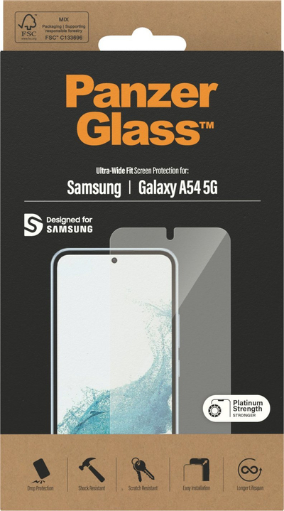Mbrojtës ekrani PanzerGlass Ultra Wide Fit për Samsung Galaxy A54 5G, xham i temperuar, transparent